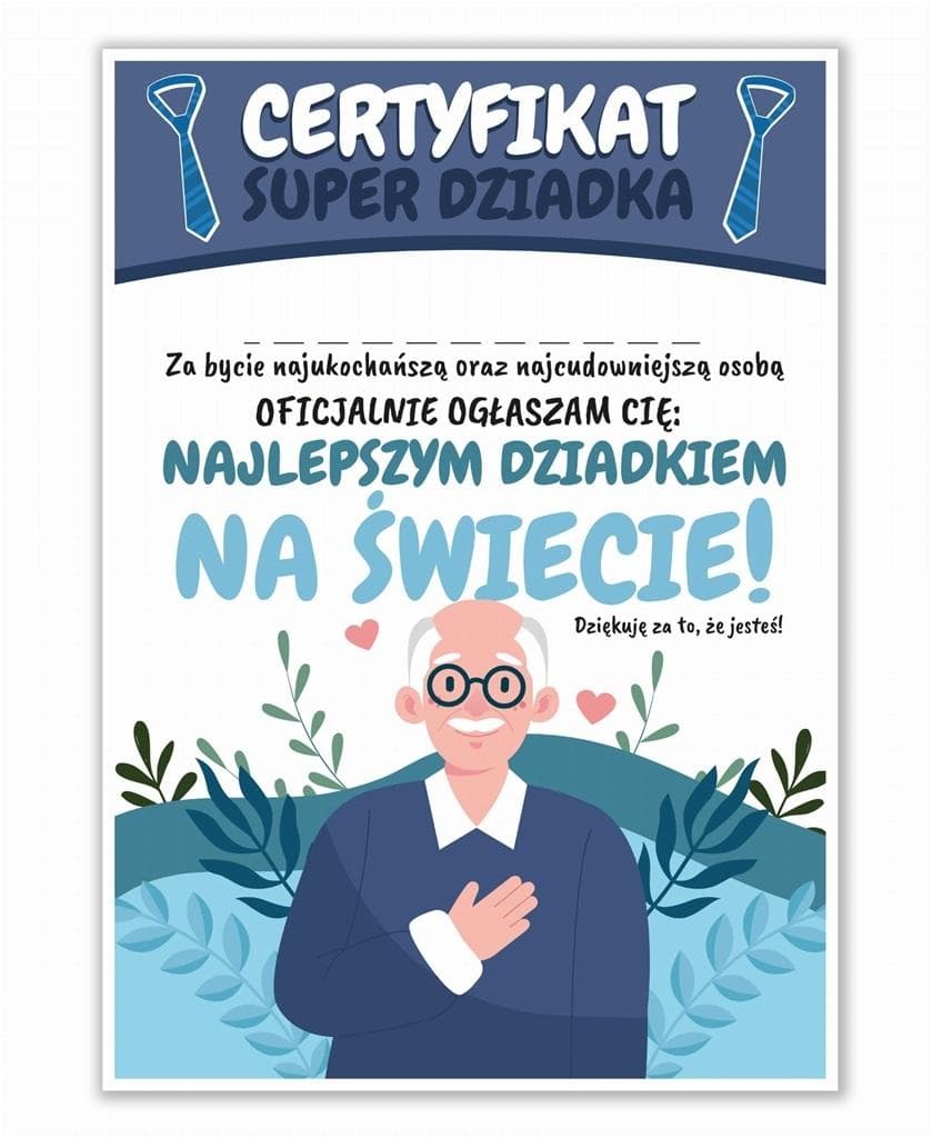 Certyfikaty A4 Dzień Super Dziadka 5 sztuk