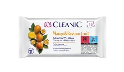 Cleanic Chusteczki Nawilżane Mango & Passion 15 sztuk