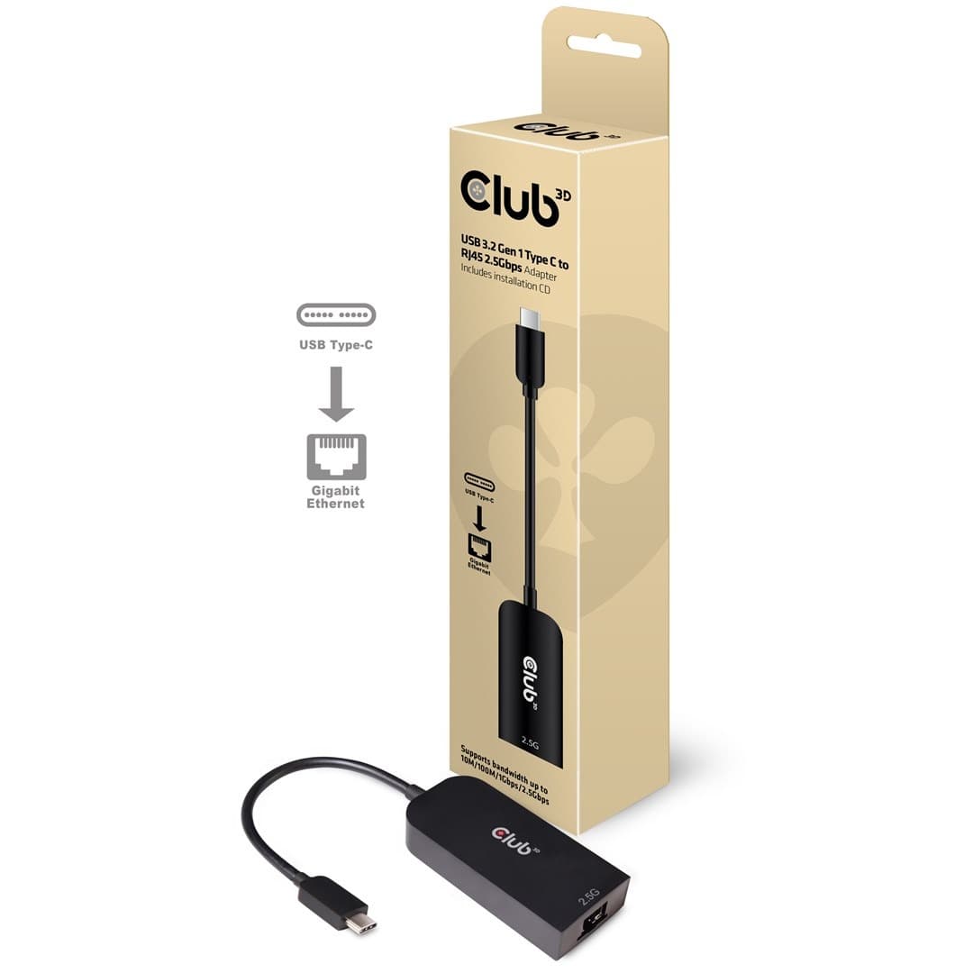 Adapter Club3D USB-C na Ethernet RJ45 Czarna