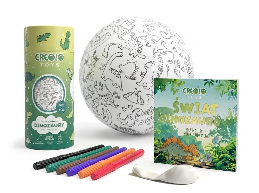 Zestaw kreatywny Creolo Toys Dino - balon z pokrowcem i pisakami 30 cm