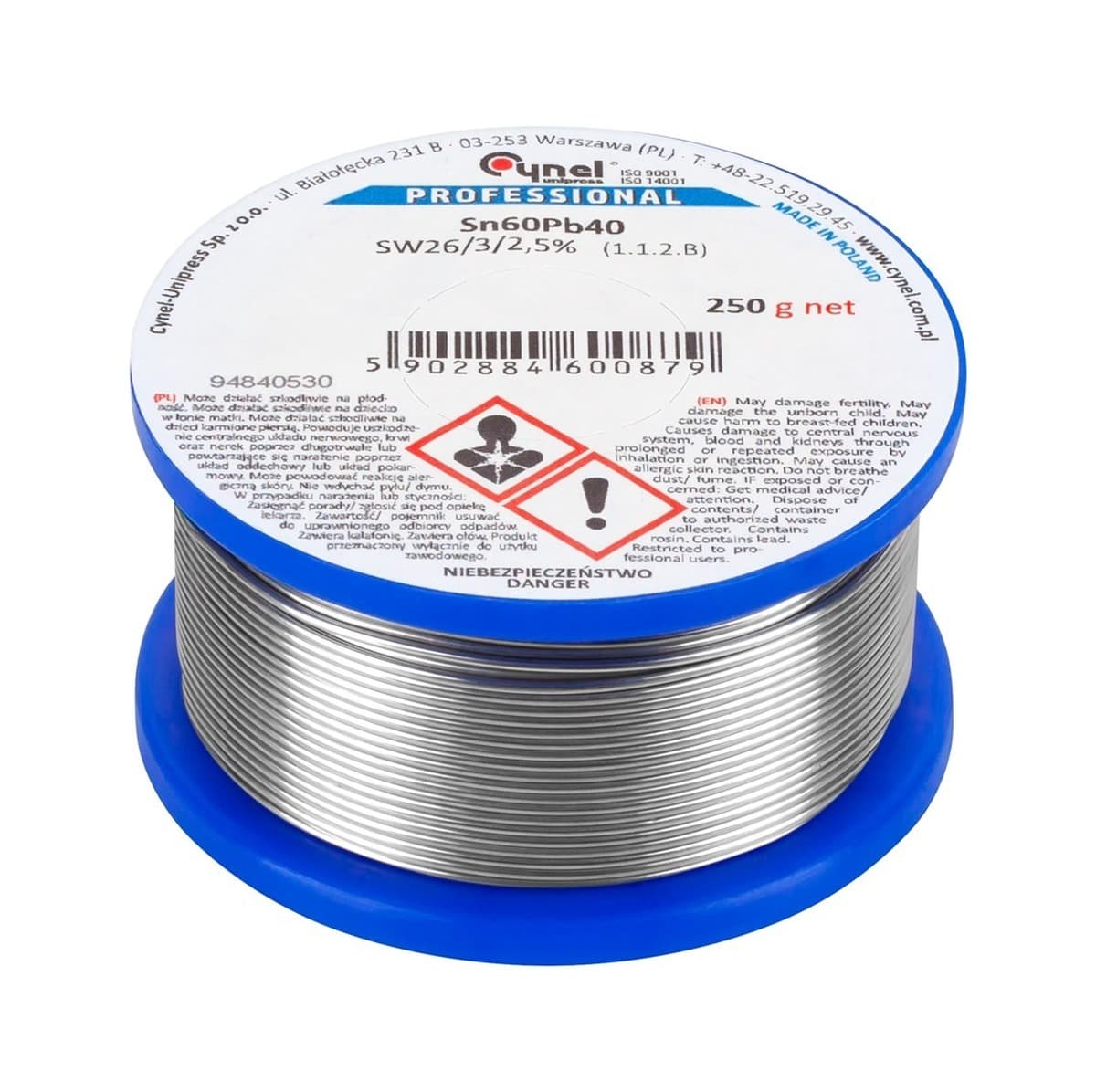 Cyna lutownicza Sn60Pb40 średnica 3.0 mm szpula 250 g