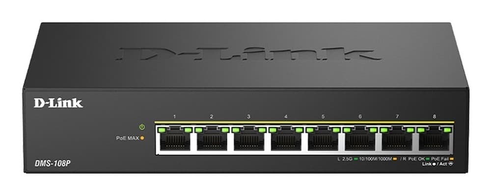 D-Link DMS-108P/E Przełącznik Sieciowy Nie Zarządzany 2.5G Ethernet PoE