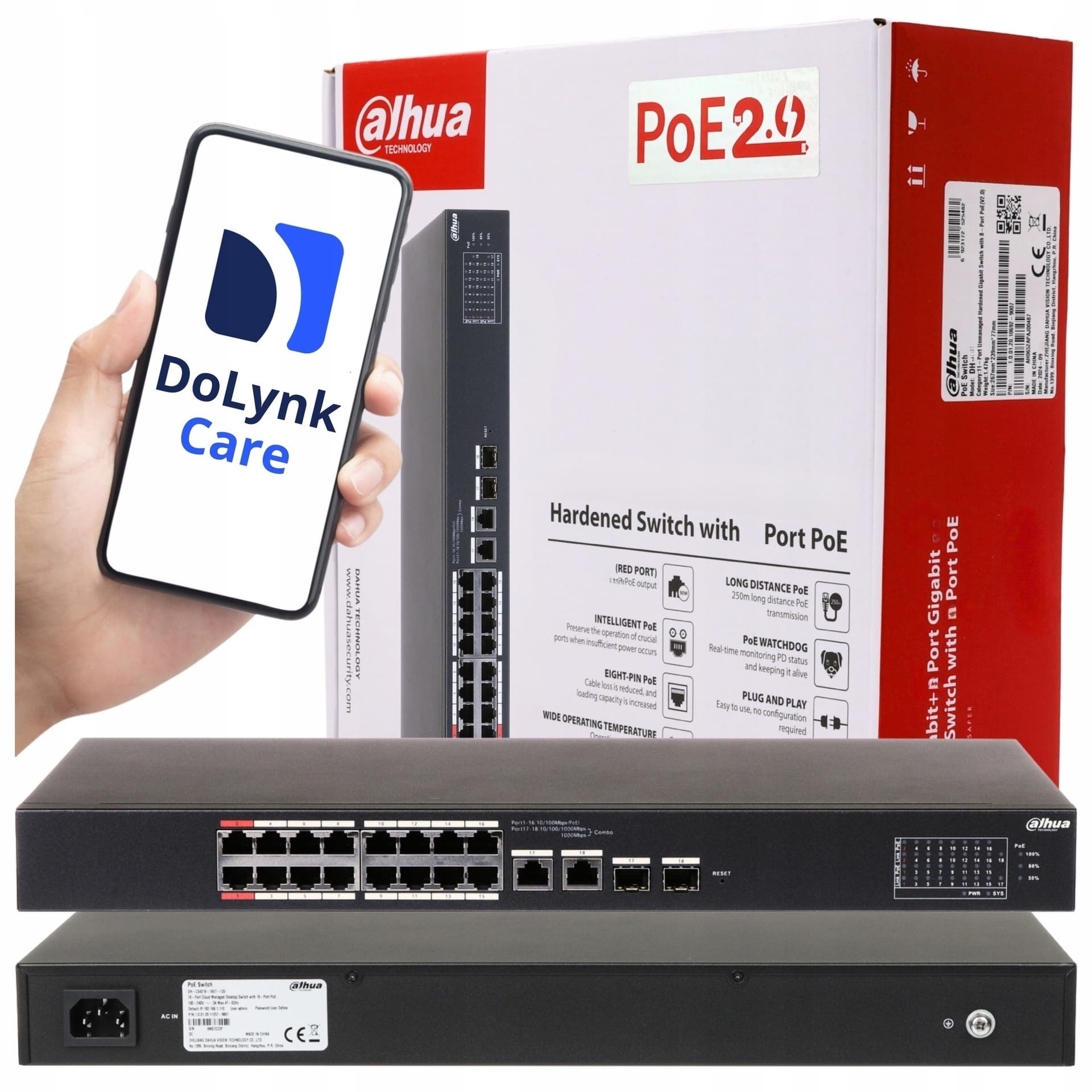 Dahua DH-CS4218-16ET-135 Przełącznik Sieciowy Zarządzany L2 Gigabit Ethernet PoE