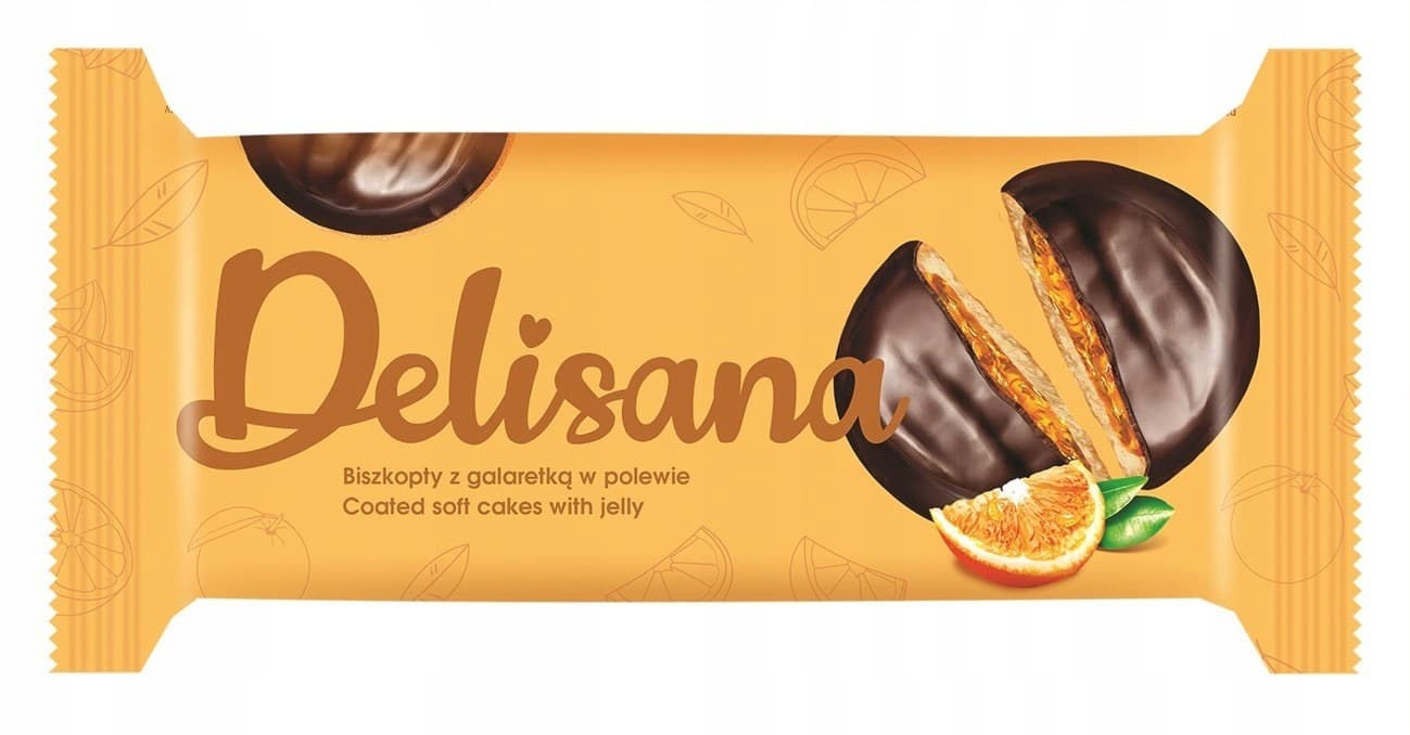 Delisana Biszkopty z galaretką o smaku pomarańczowym w polewie kakaowej 135g