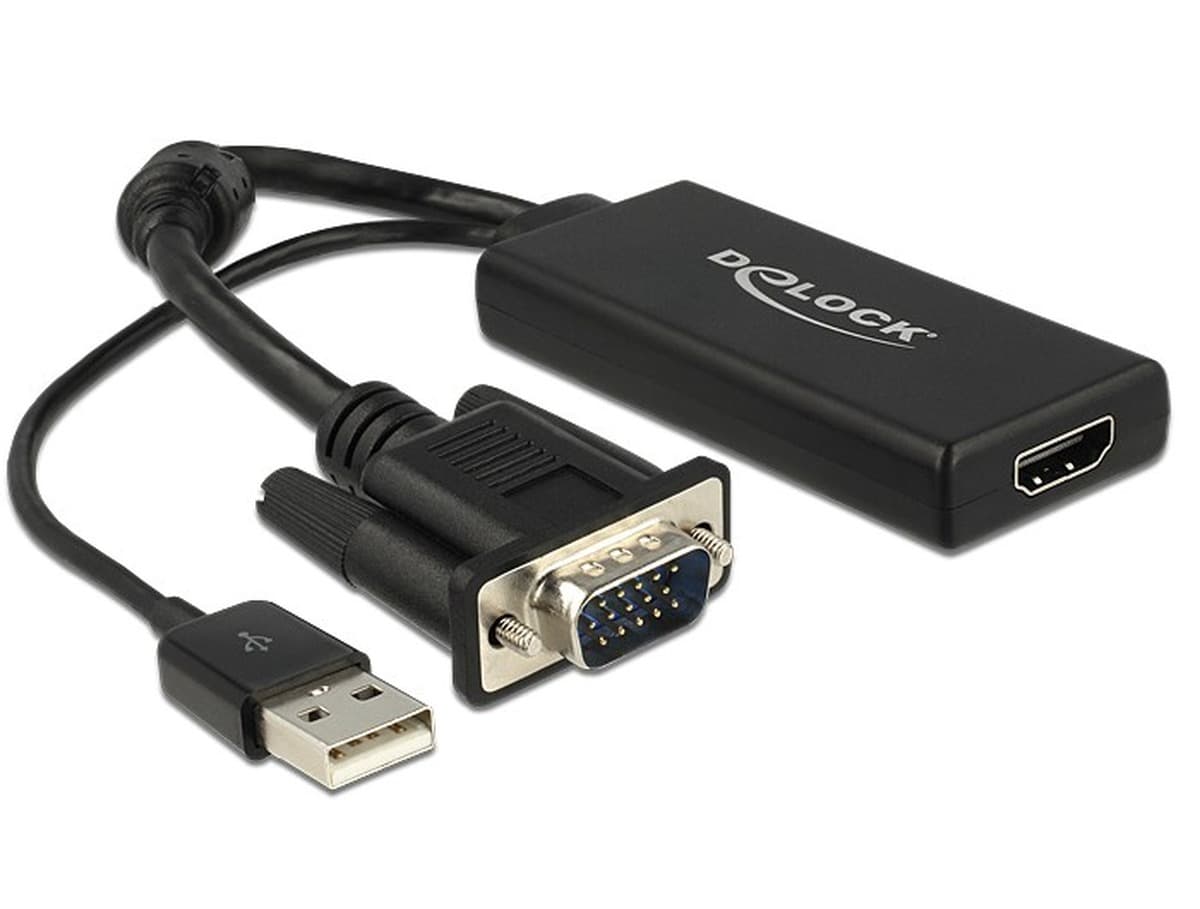 DeLOCK VGA+USB2.0-A/HDMI 0,25m - kabel VGA (D-Sub) + USB do HDMI, czarny, 0.25 m