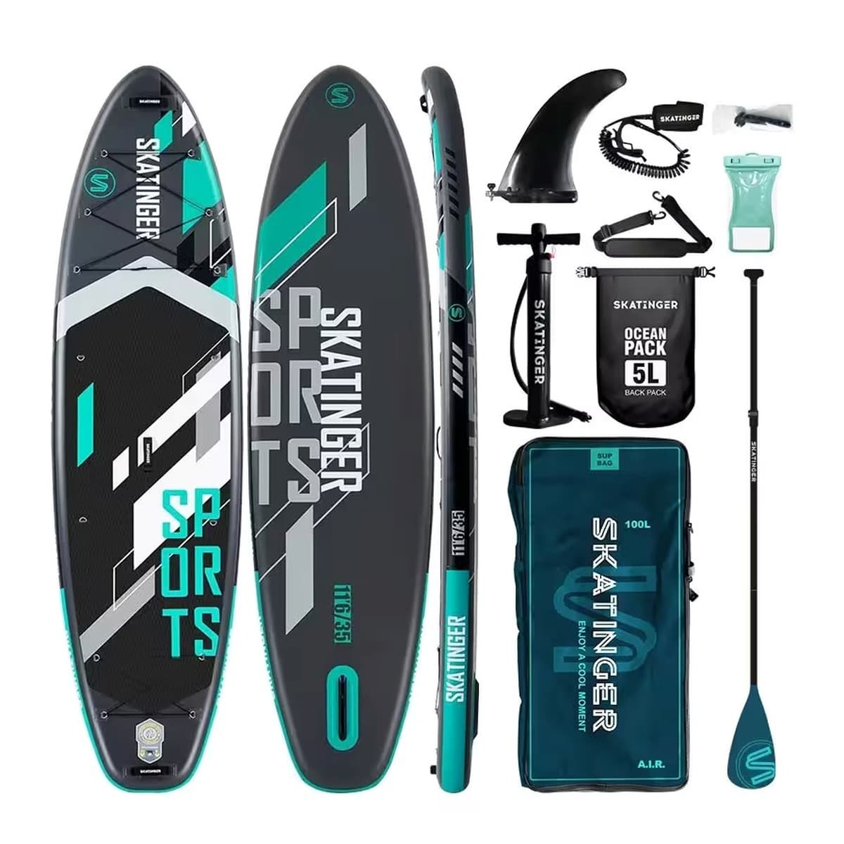 Deska SUP SKATINGER Grey sports 350x89x15 Yoga