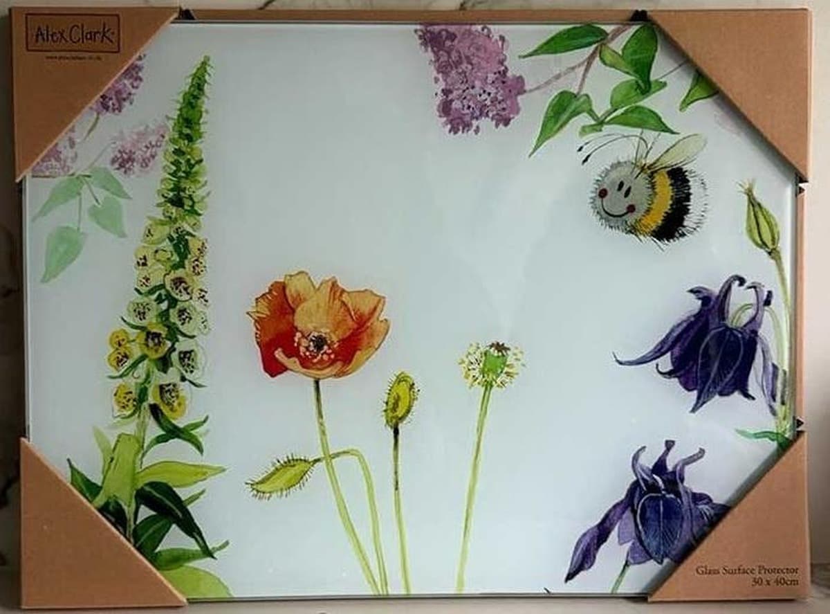 Deska szklana z motywem Pszczoły i kwiaty ozdobna 30 x 40 cm
