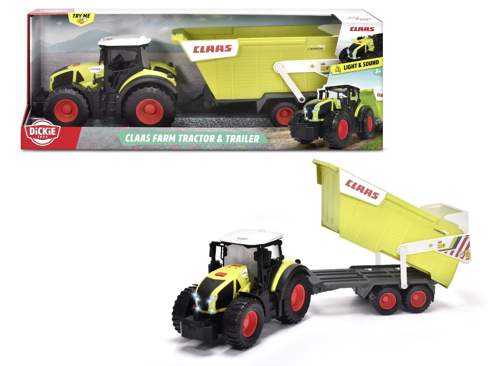 Dickie Toys Traktor FARM z Przyczepą, Światła i Dźwięki 64 cm