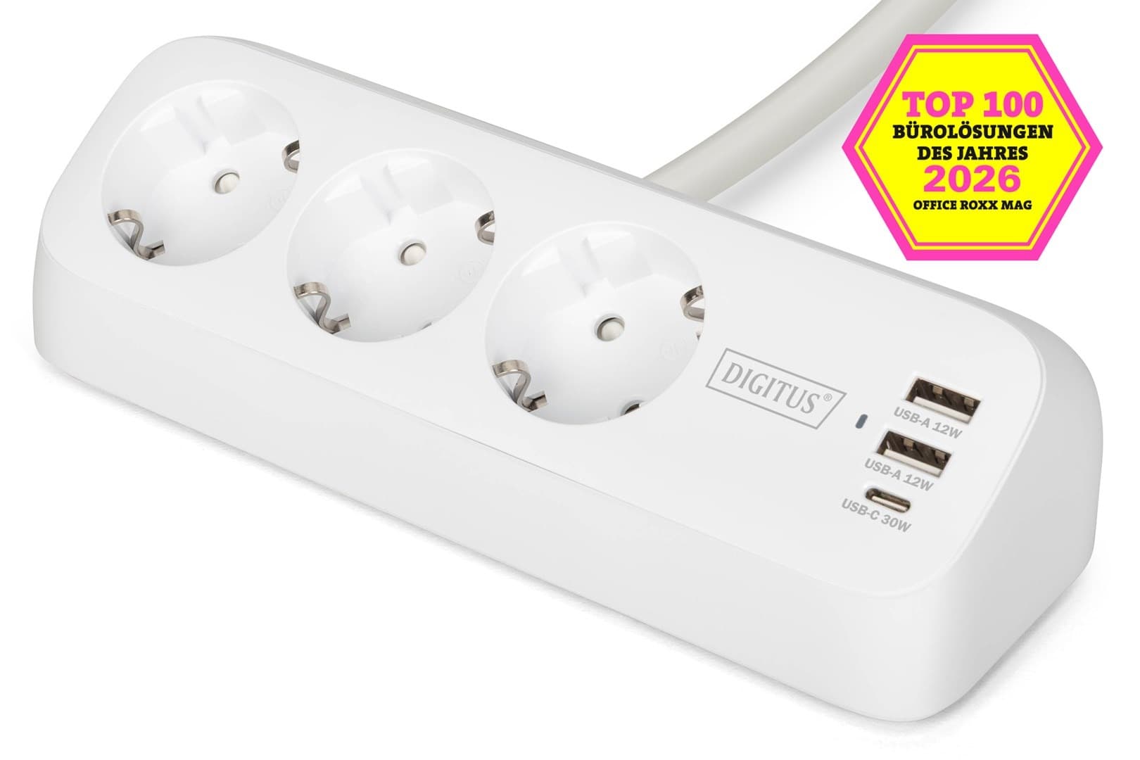 Digitus 3-drożna listwa zasilająca z USB-A i USB-C, biała