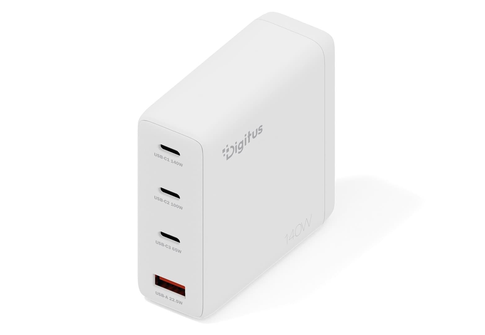 Digitus Ładowarka sieciowa GaN II 140W (3x USB-C, 1x USB-A) PD 3.0, QC 3.0 - Biała