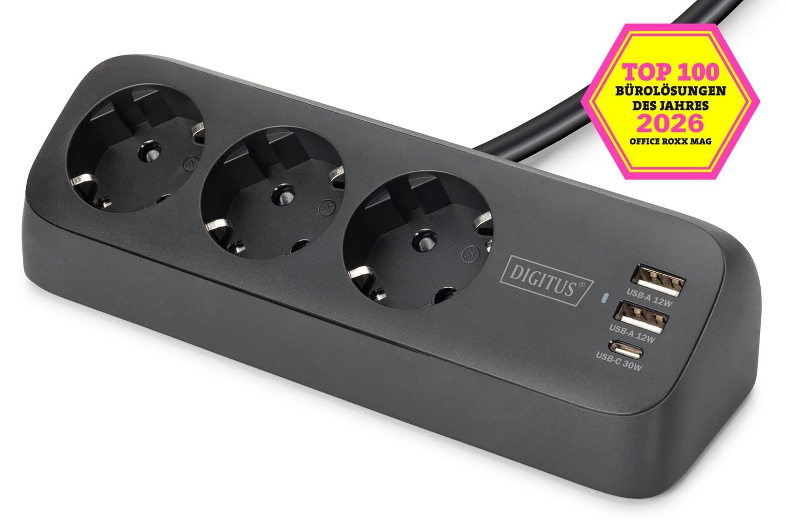 Digitus Listwa Zasilająca 3-drożna z USB-A/USB-C, Czarna