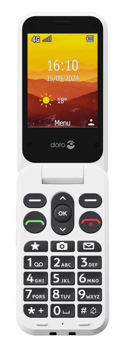 Doro Leva L20 4G, telefon klapkowy z dużymi przyciskami, czerwono-biały