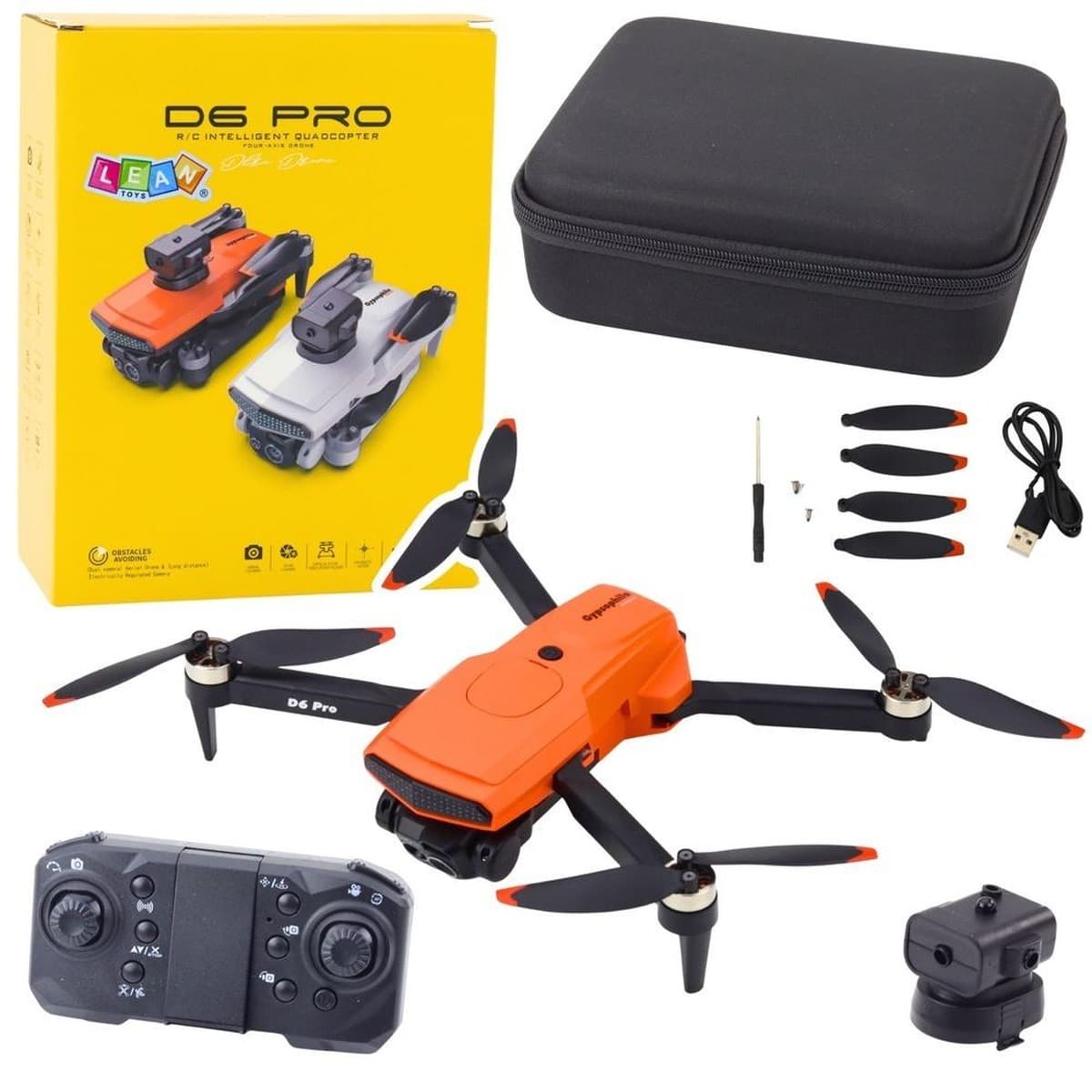 Dron D6 PRO, podwójna kamera HD, światła LED, pomarańczowy