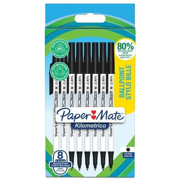 Długopisy Paper Mate Kilometrico 1,0 mm czarne 8 sztuk