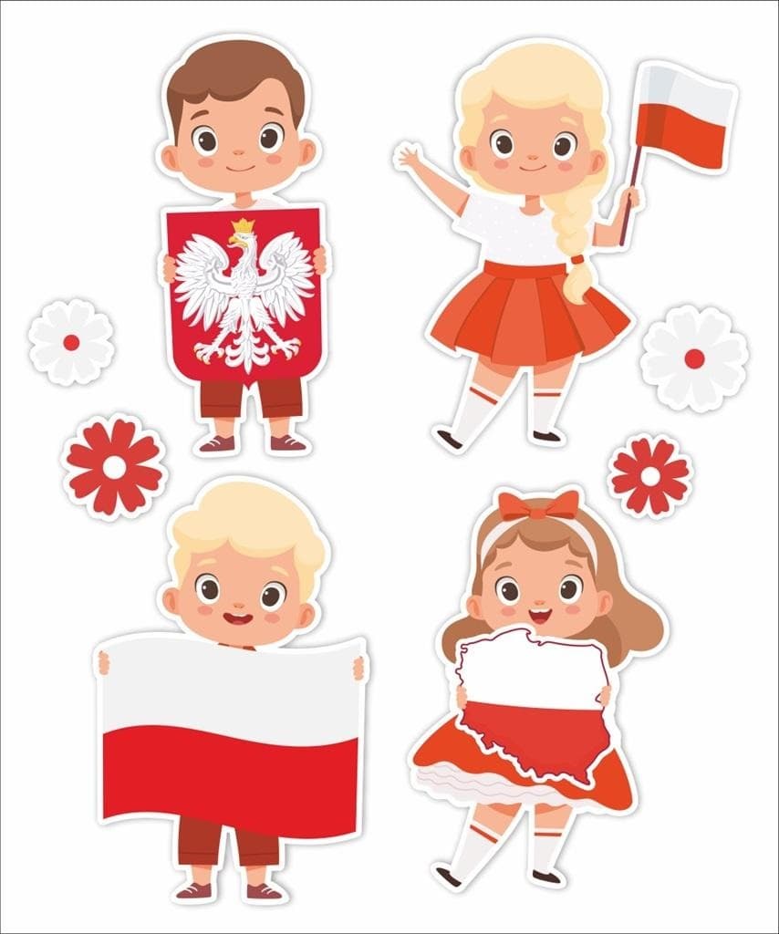 Dwustronne dekoracje okienne - motywy patriotyczne, 8 sztuk
