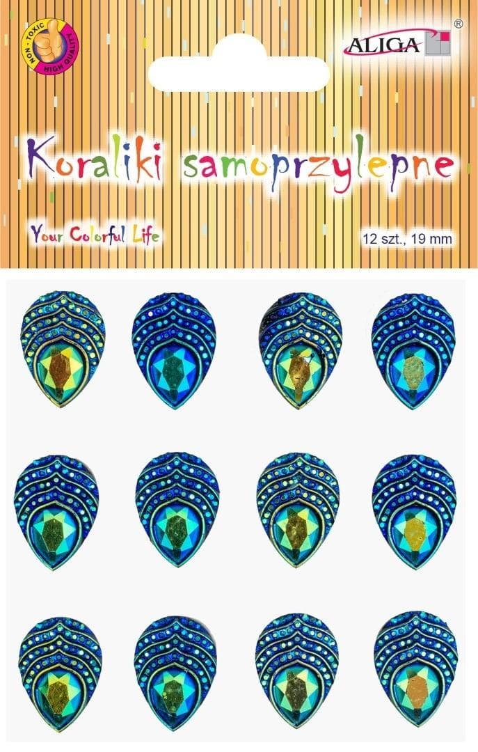 Dżety kryształki samoprzylepne pawie oczka 1,9 cm x 1,3 cm