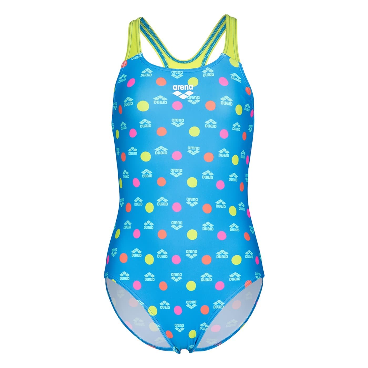 Strój pływacki Girl's Arena Multiple Dot Swimsuit Swim wielobarwne niebiesko-artykowo-limonkowe