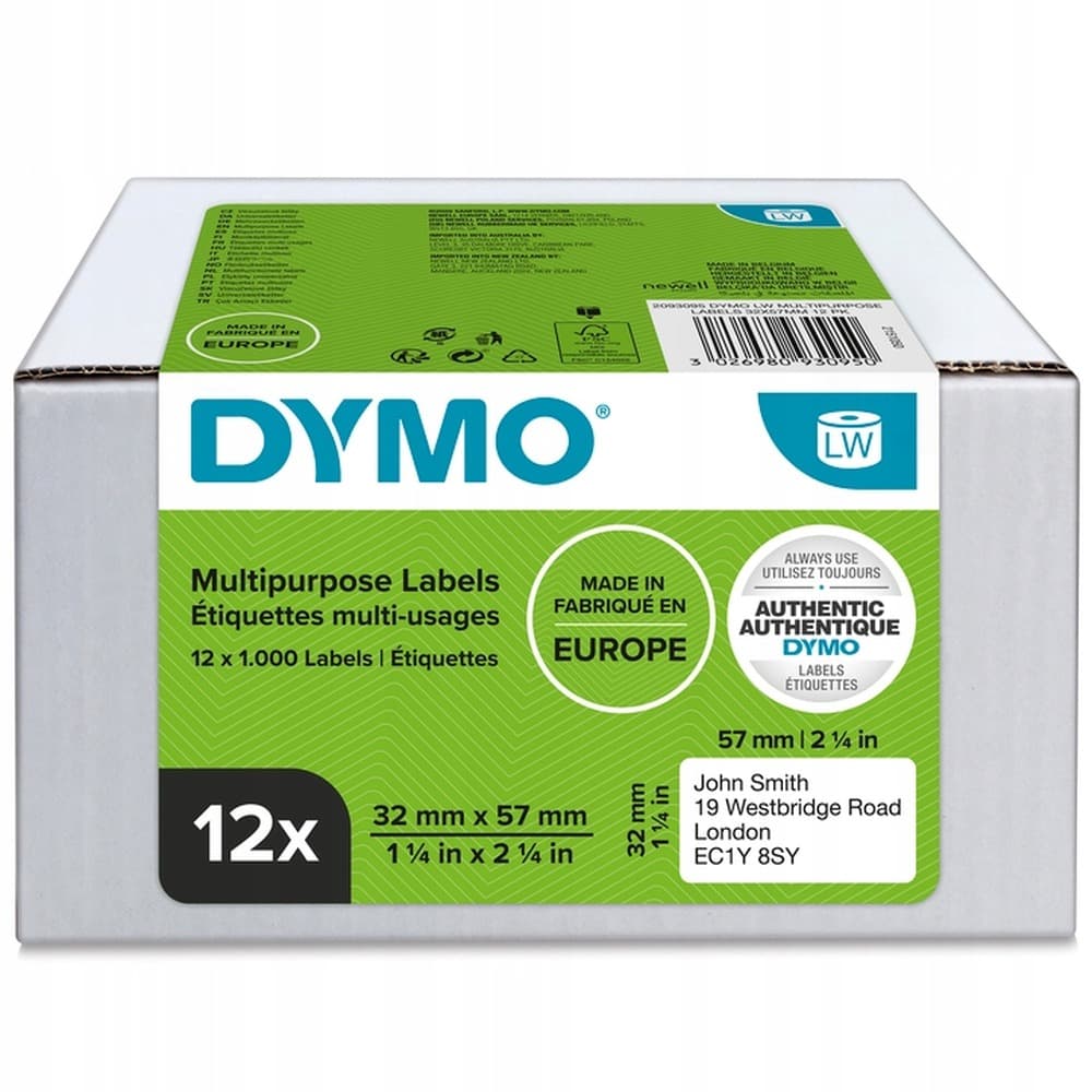 Etykiety Dymo uniwersalne 57x32 mm białe 12 rolek