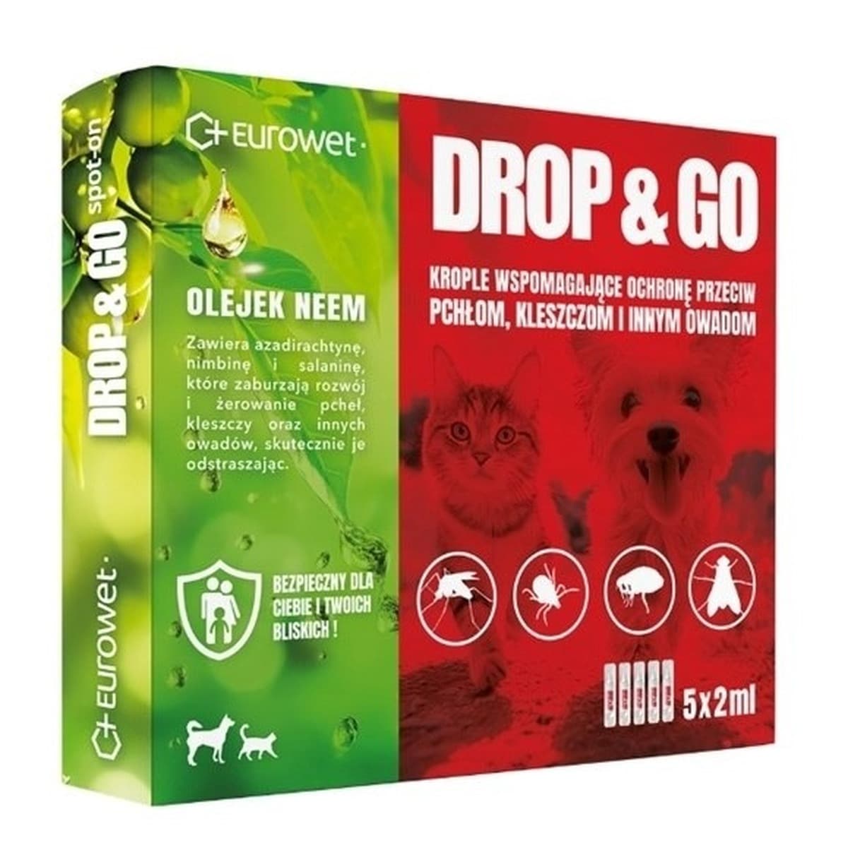 Eurowet Drop&Go Spot-on dla psów i kotów 5x2ml