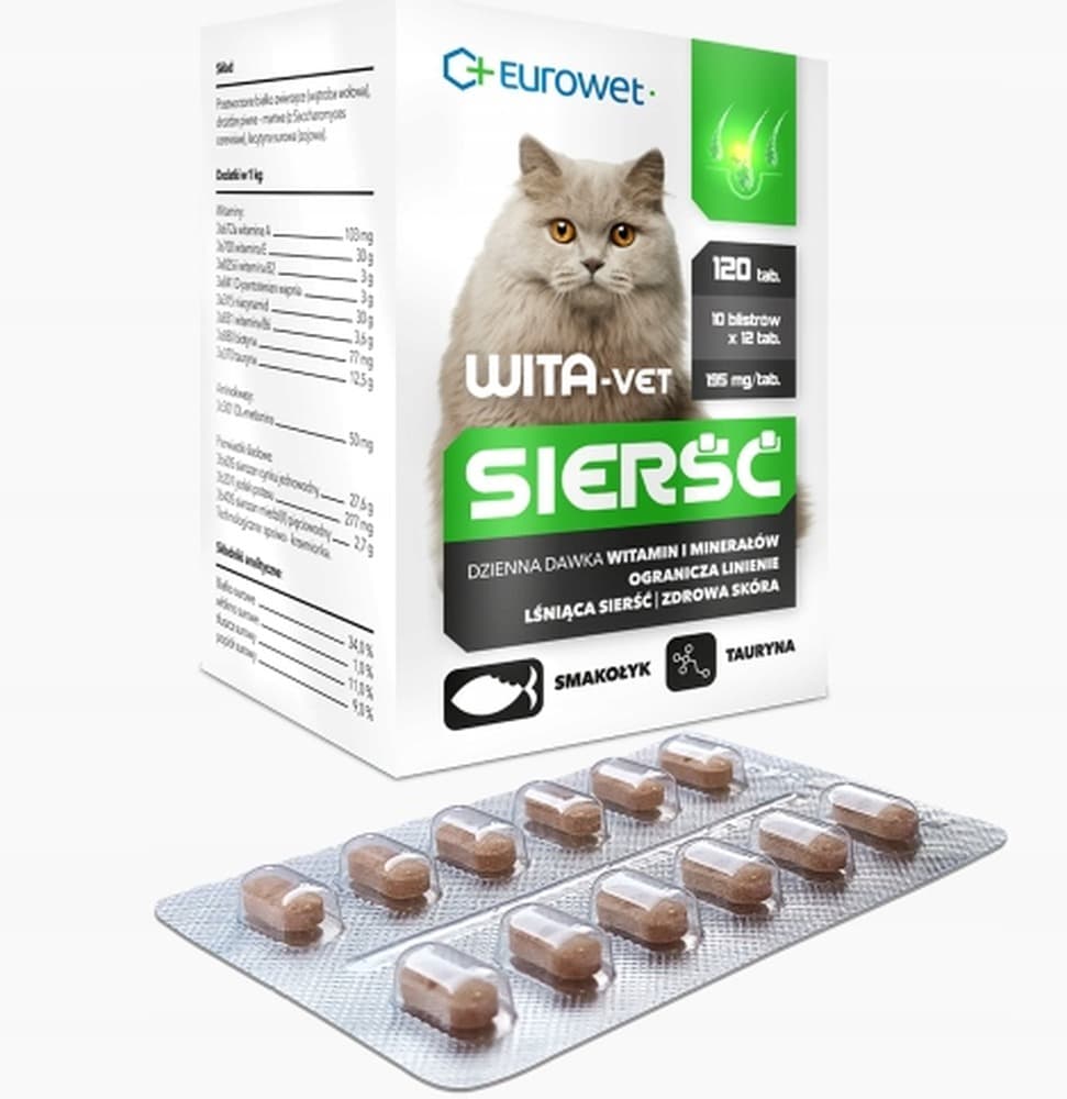 Eurowet Wita-Vet Sierść dla kota - wsparcie skóry i sierści, 120 szt.