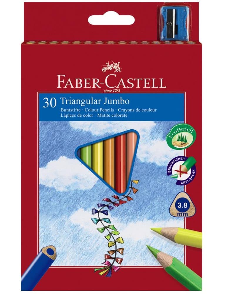FABER CASTELL Kredki Jumbo trójkątne 30 kolorów z temperówką