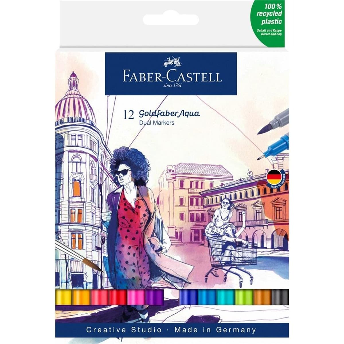 Faber-Castell Pisaki akwarelowe Goldfaber Aqua dwustronne 12 sztuk
