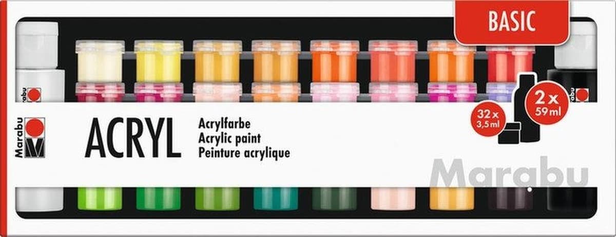 Farby akrylowe Basic 32 kolory x 3,5 ml i 2 kolory x 59 ml