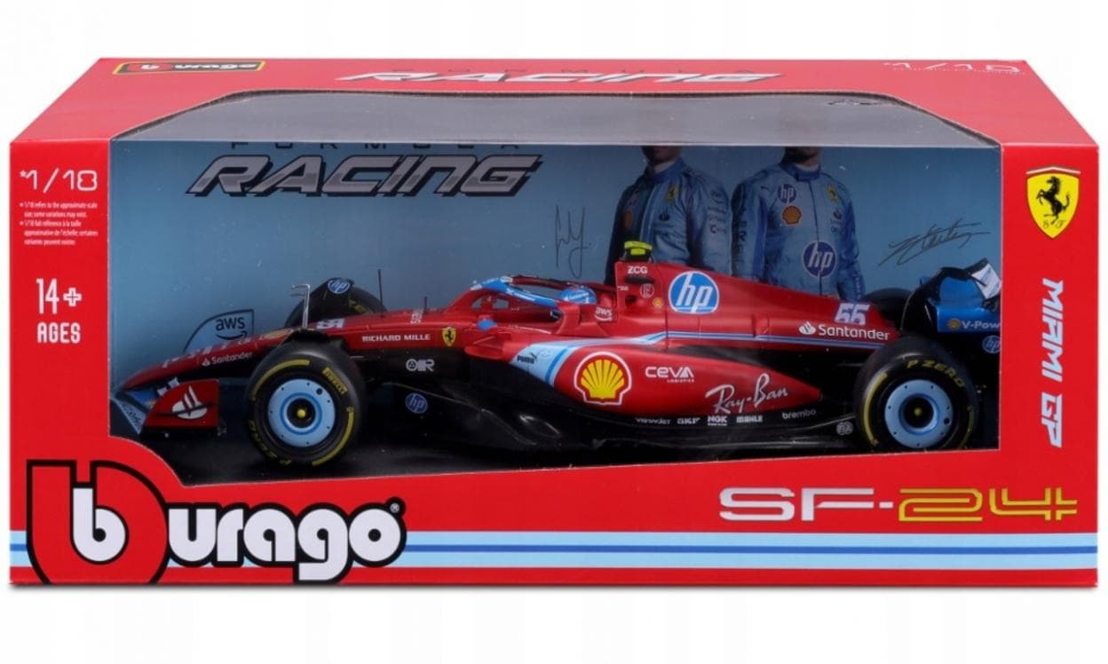 Bburago Model 1:18 Ferrari SF24 GP Miami 2024 Carlos Sainz