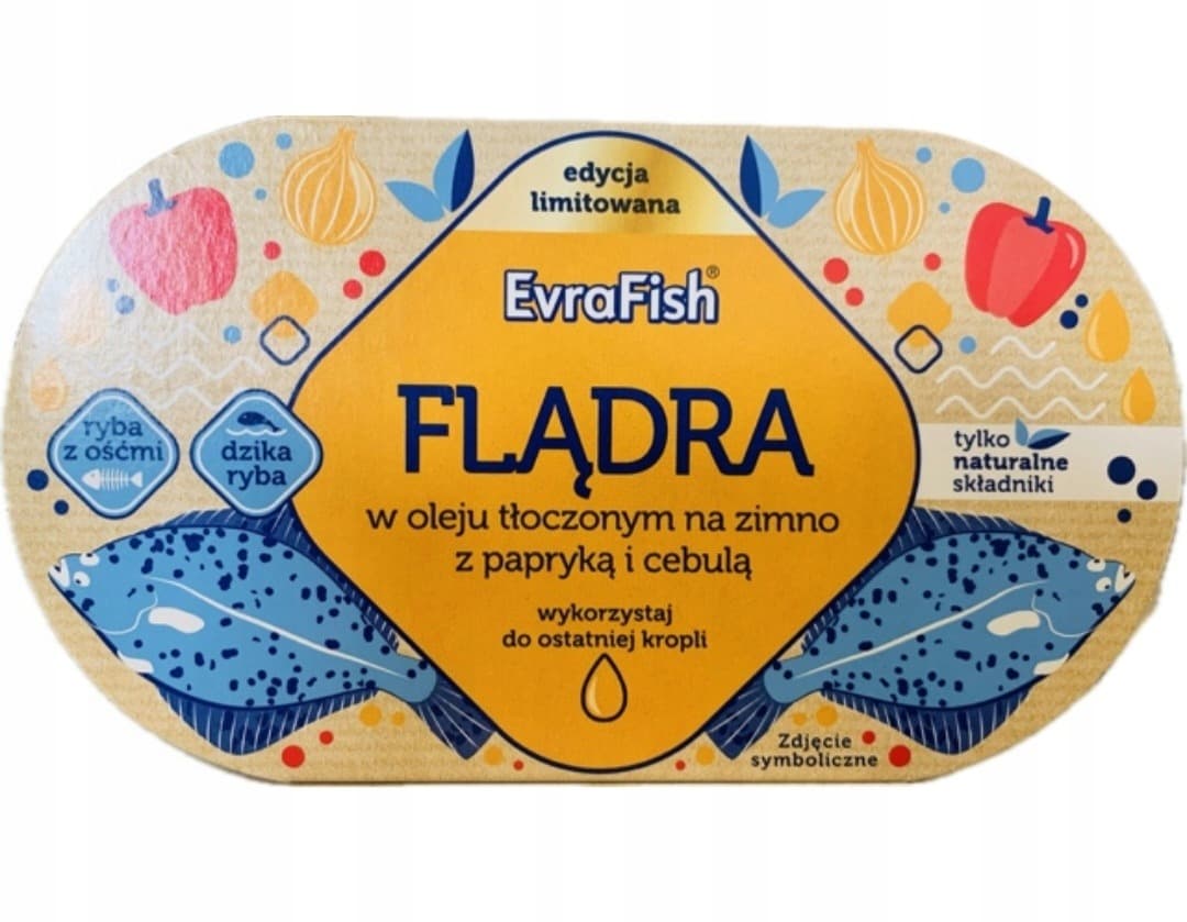 EVRAFISH Flądra w oleju tłoczonym na zimno z papryką i cebulą 170 g