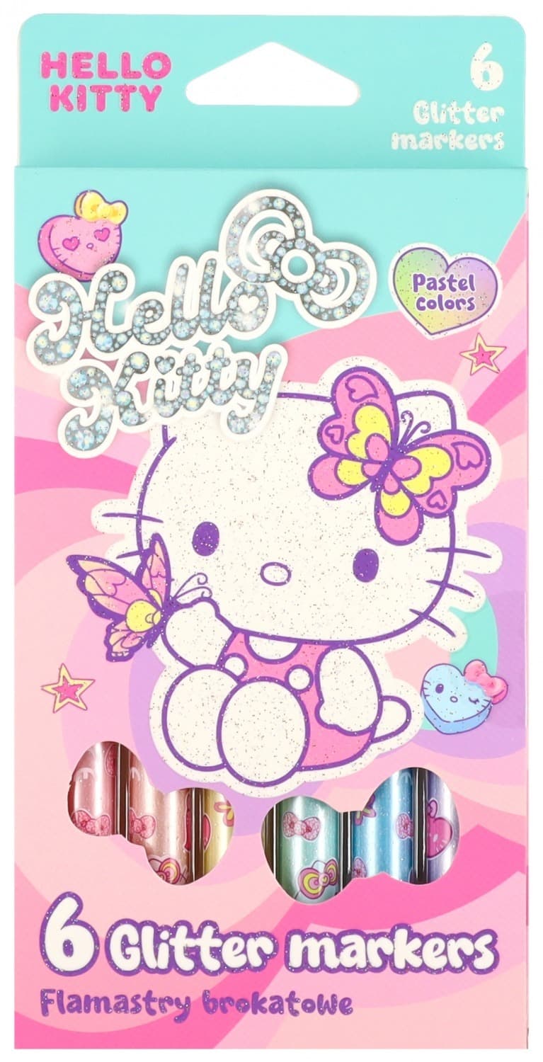 Flamastry brokatowe Hello Kitty pastel 6 kolorów