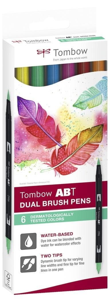Flamastry Brush Pen dwustronne 6 kolorów Tombow