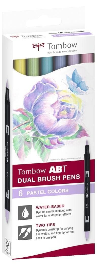 Flamastry Brush Pen Tombow dwustronne pastelowe 6 kolorów