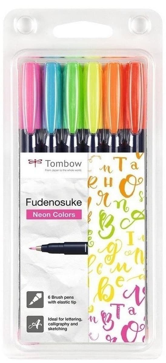 Flamastry pędzelkowe Tombow Fudenosuke 6 kolorów