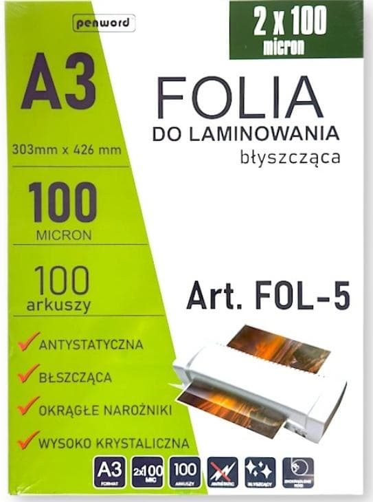 Folia do laminowania A3 100 sztuk 200 mikronów błyszcząca