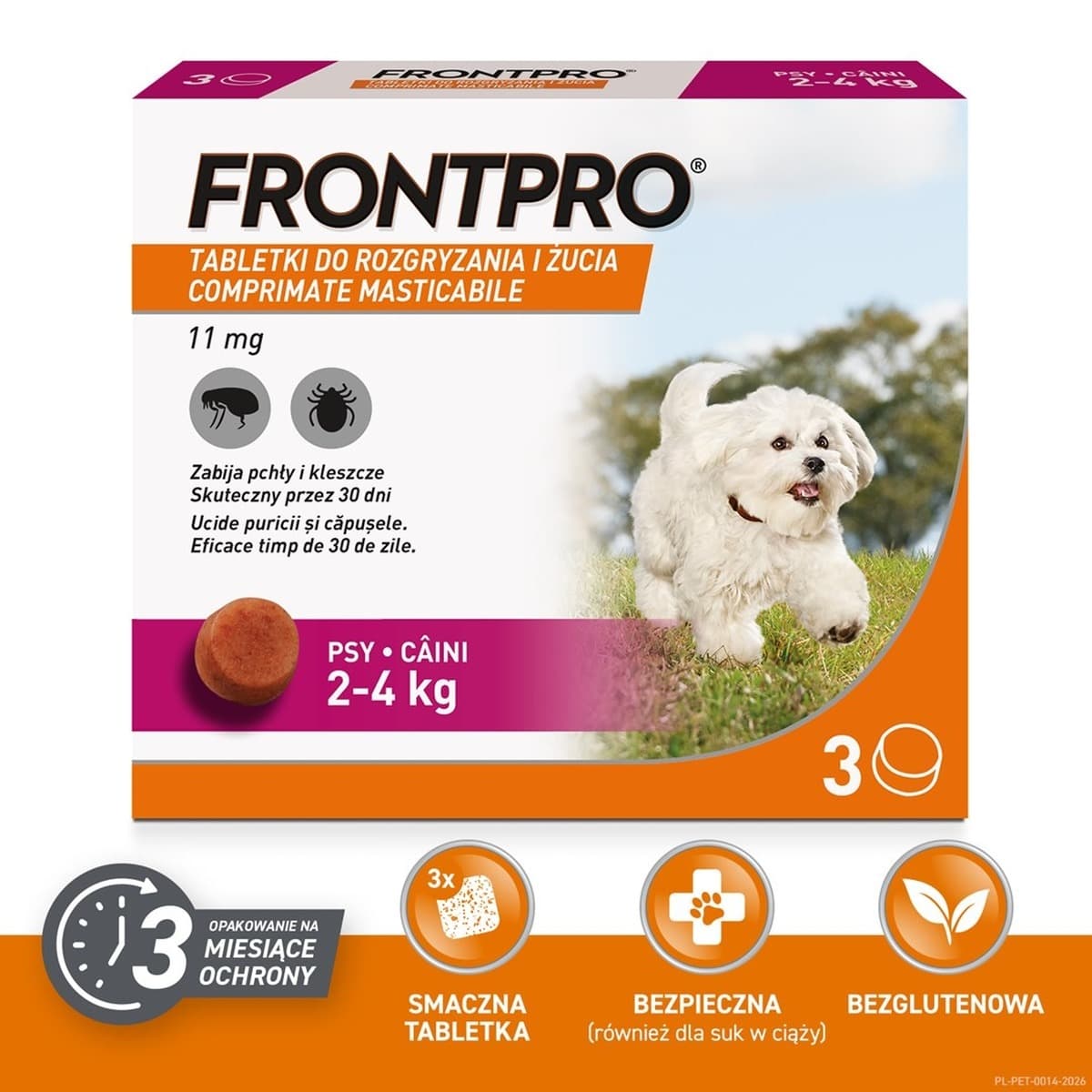 FRONTPRO Tabletki na pchły i kleszcze dla psa (2-4 kg) - 3 tabletki