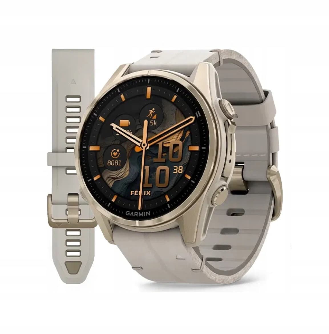 Garmin Fenix 8 43mm AMOLED Sapphire Tytan Soft Gold ze skórzanym paskiem