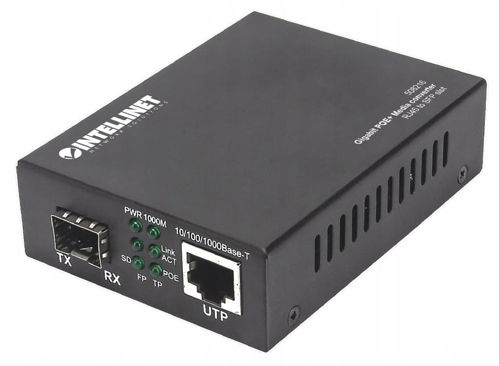 Gigabitowy Media Konwerter PoE+ 1000Base-T RJ45 na Slot SFP