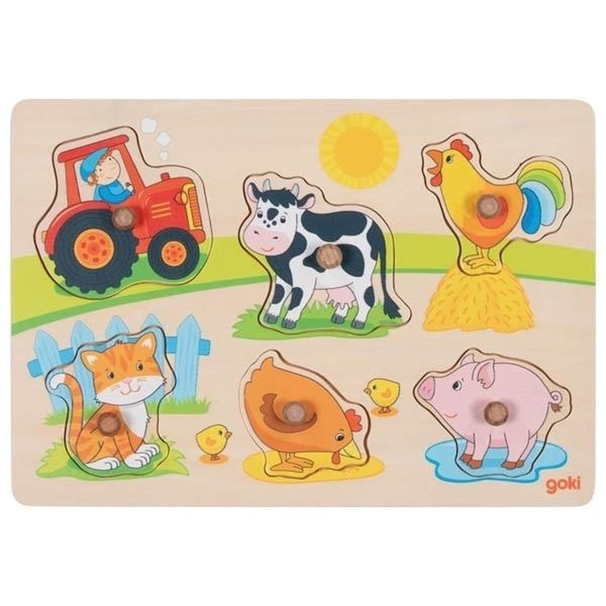 Goki Drewniane Puzzle z Uchwytami - Farma 6 elementów
