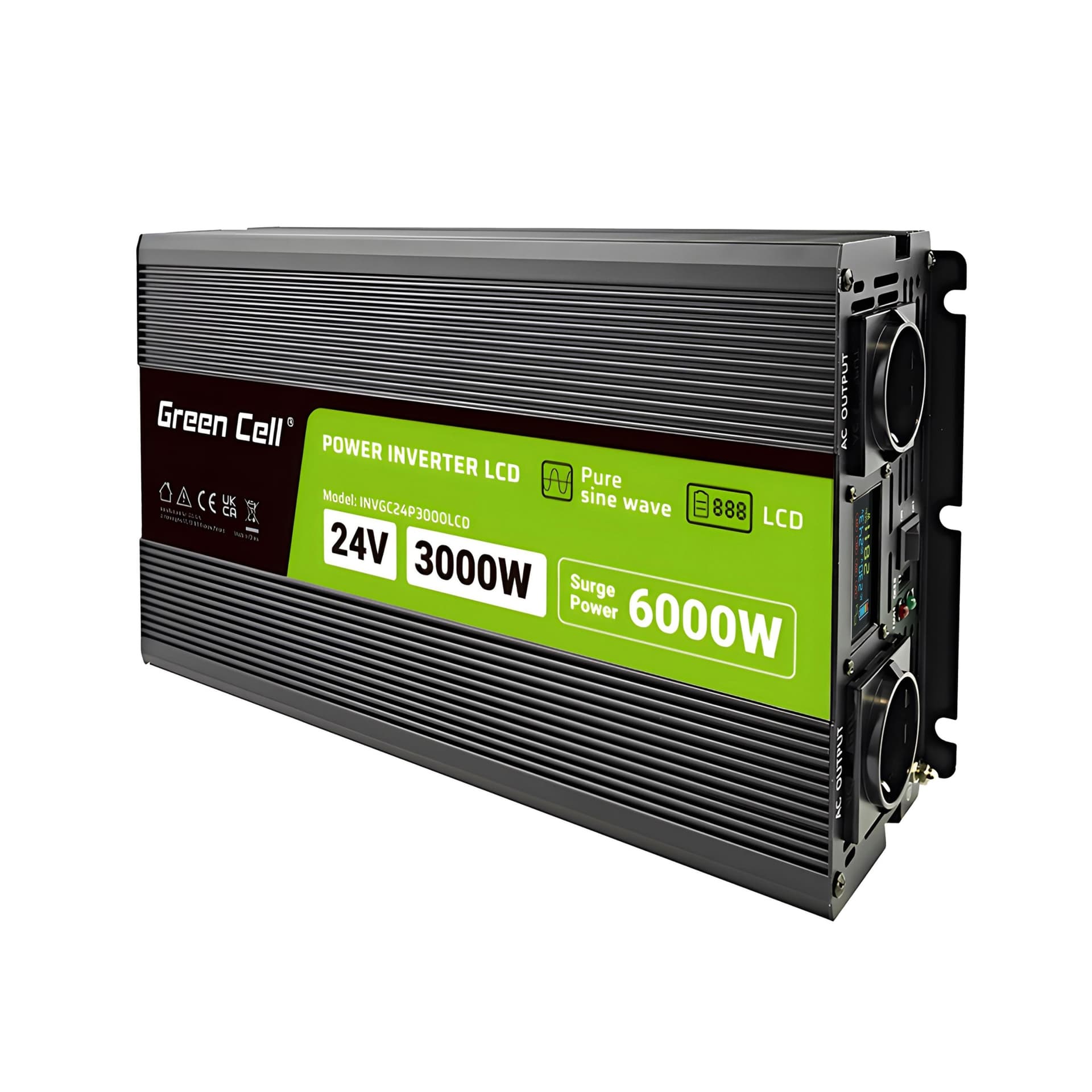 Green Cell Przetwornica Napięcia 24V na 230V 3000W/6000W Czysty Sinus LCD