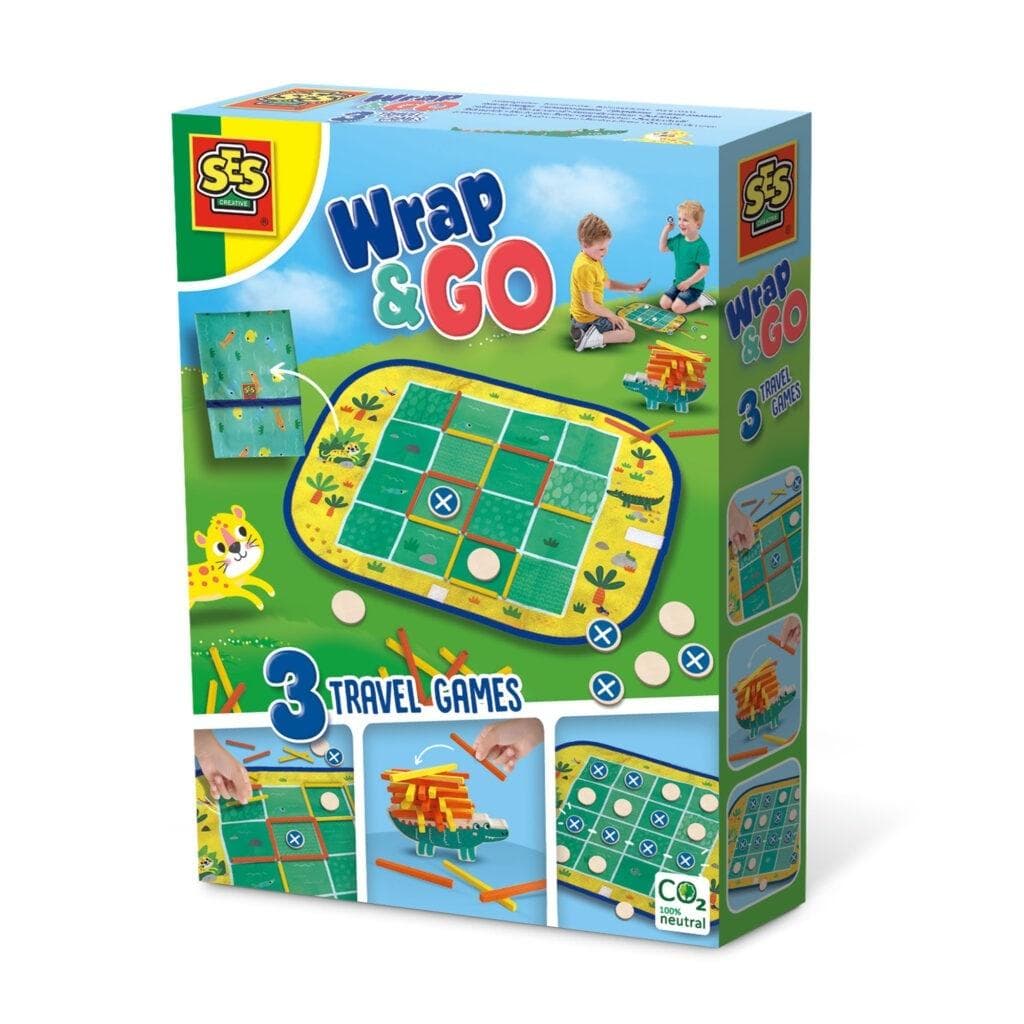 Gry Podróżne 3w1 Wrap&Go: Cztery w Rzędzie, Kropki i Kwadraty, Pakiet Krokodyl