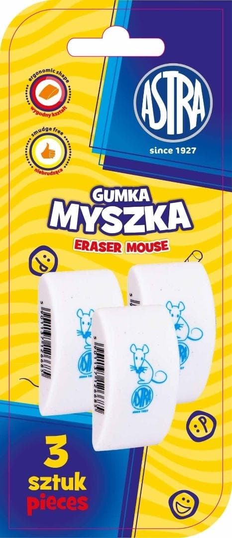 Gumka do mazania myszka ASTRA 3 sztuki blister