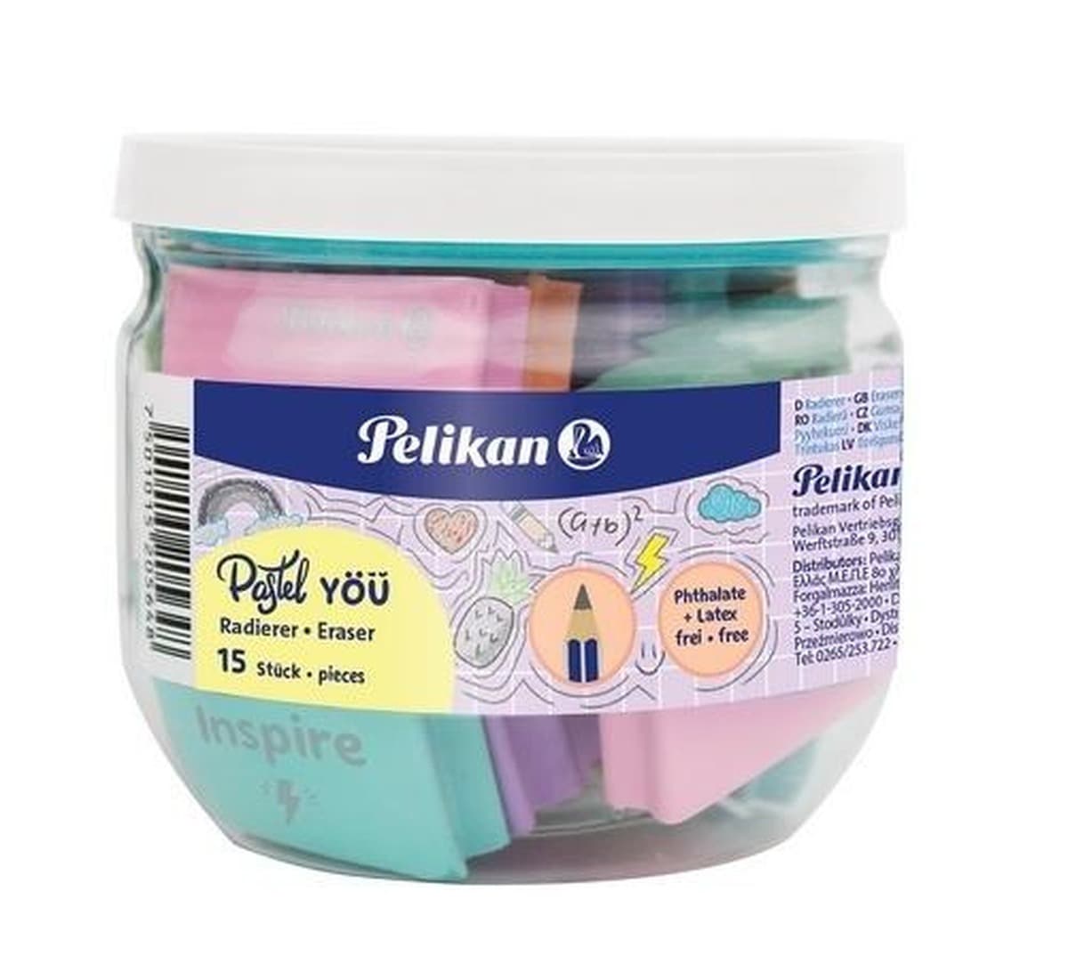 Gumki do ścierania pastelowe mix 15 sztuk