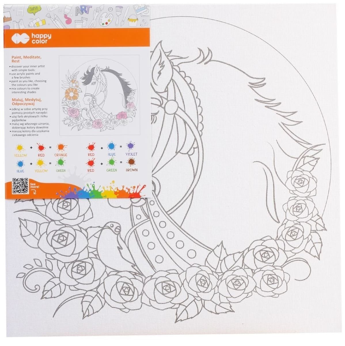Happy Color Podobrazie bawełniane z nadrukiem Koń 25x25 tablica MDF