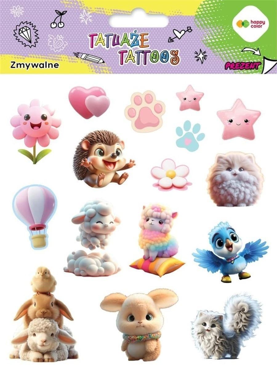 Happy Color Tatuaże zmywalne Animals Fluffy dla dzieci