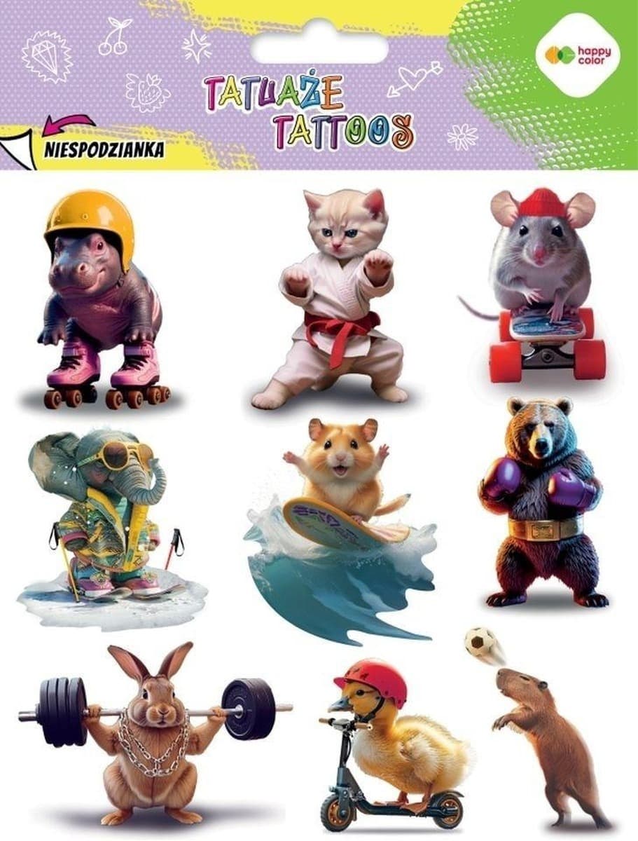Happy Color Tatuaże zmywalne Sports Animals