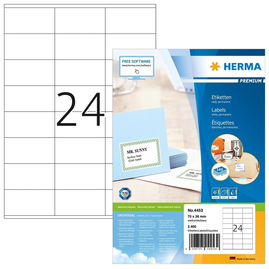 HERMA Etykiety Premium A4 białe 70x36 mm papier 2400 szt.