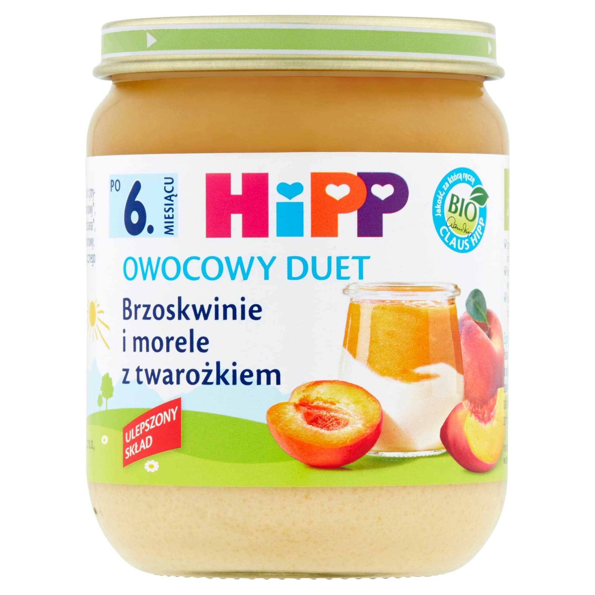 HiPP BIO Owocowy Duet Brzoskwinie i morele z twarożkiem po 6. miesiącu 160 g