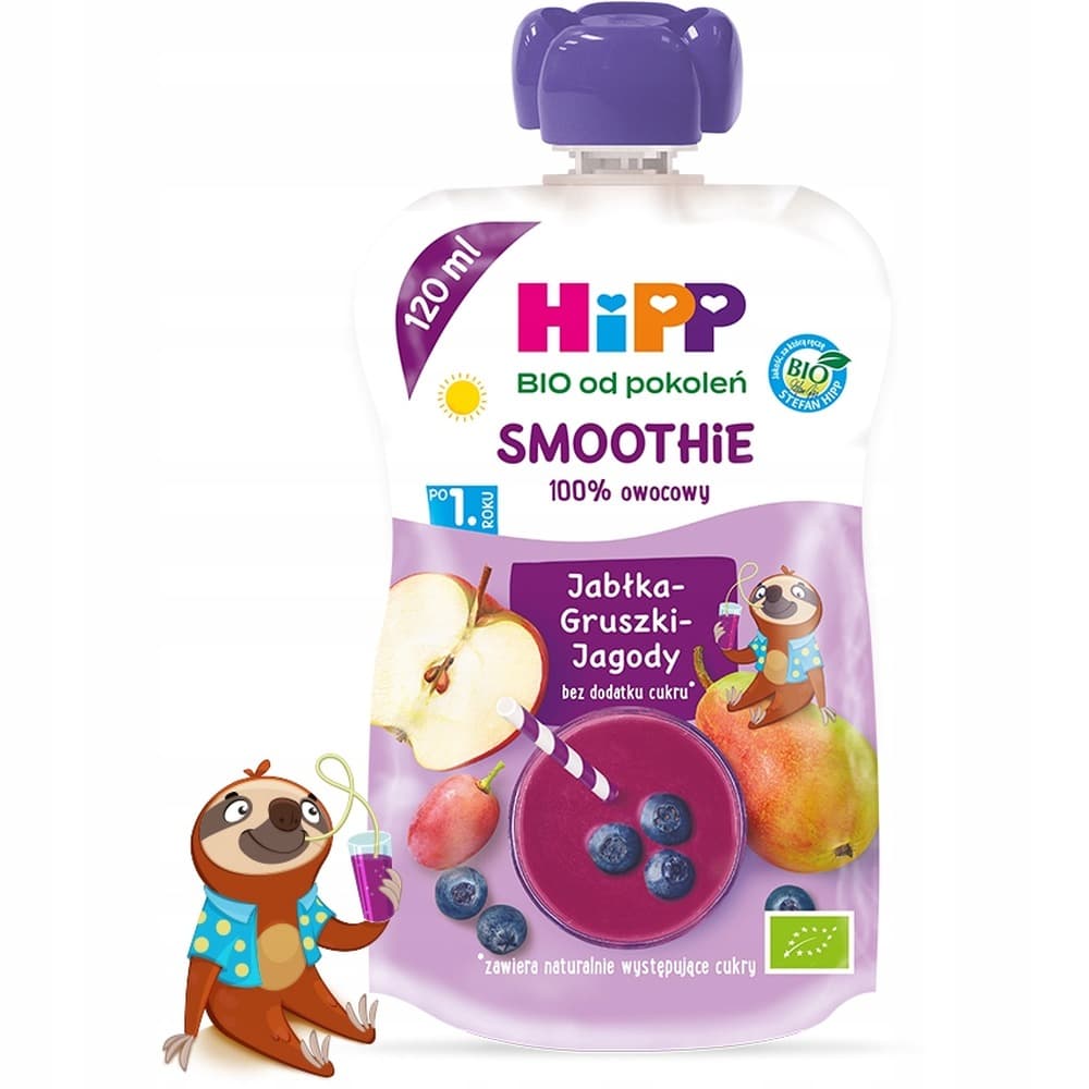 HiPP SMOOTHIE Jabłka-Banany-Truskawki-Porzeczki BIO, po 1. roku, 120 ml