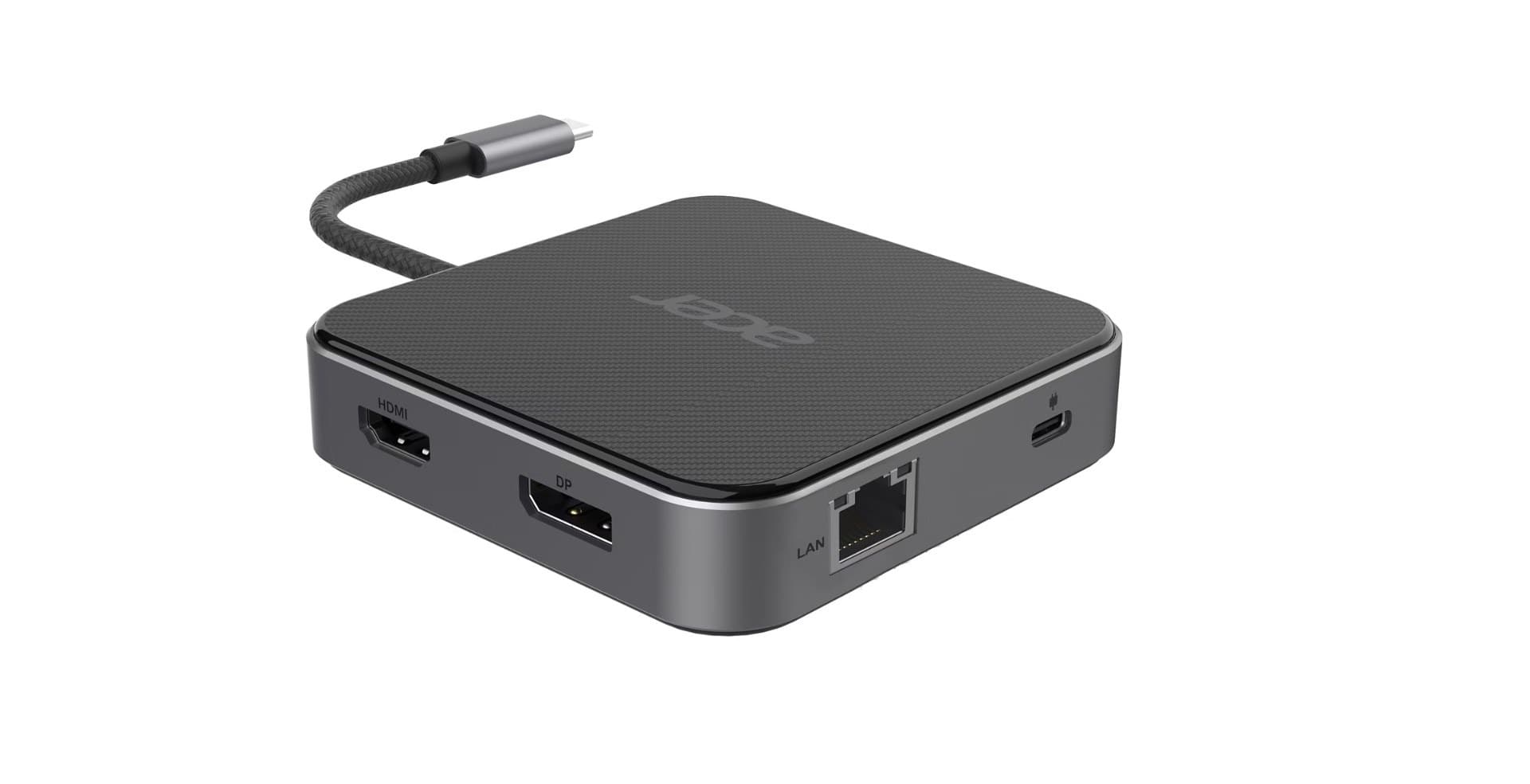 Wielofunkcyjny hub USB4 ACER 7w1 z obsługą 8K Multi Display (HDMI, DP, USB 3.2, RJ45, Audio)
