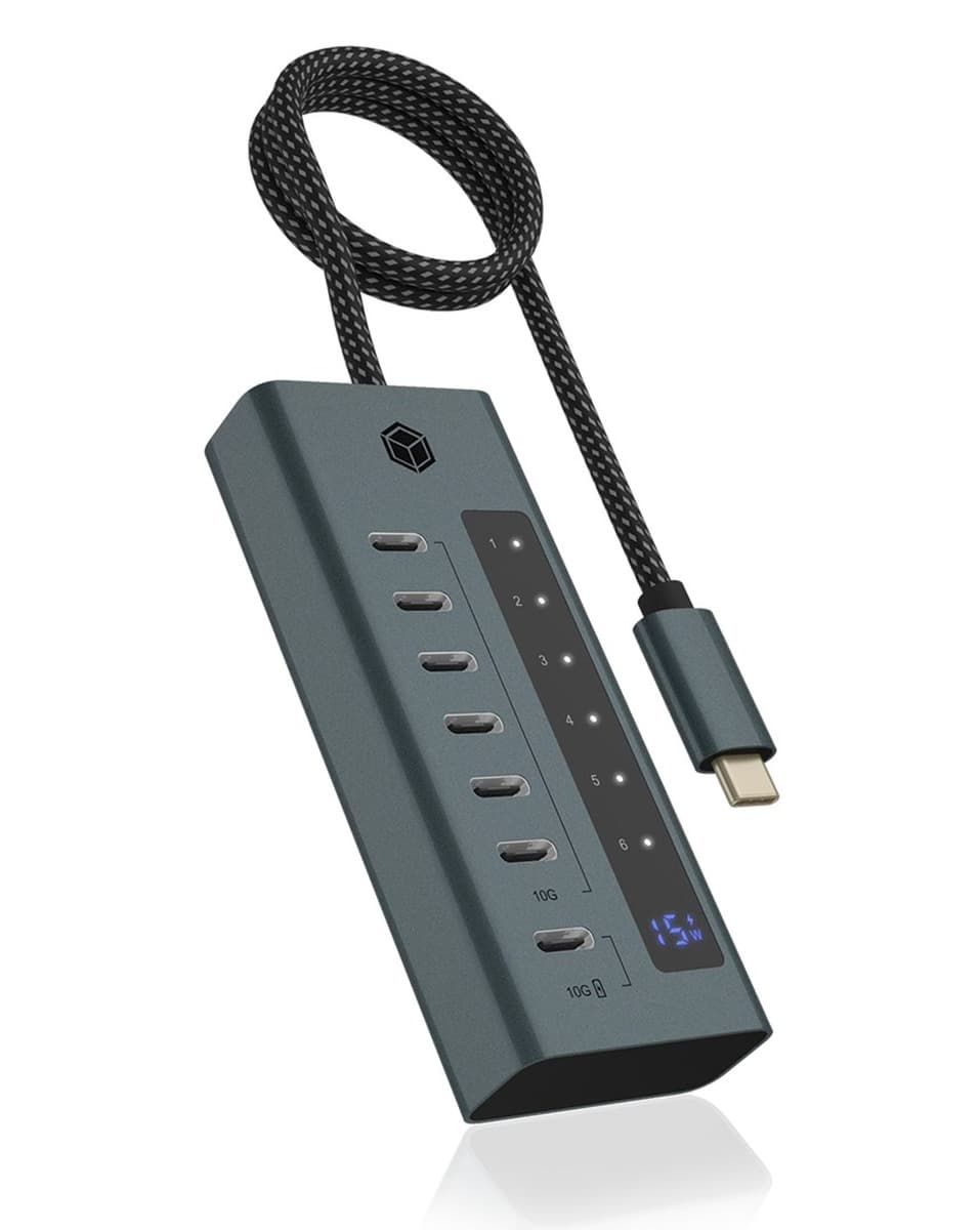 ICY BOX IB-HUB1457-C31 Hub USB 3.2 Gen 1 Type-C, 6x USB-C, Niebiesko-Szary